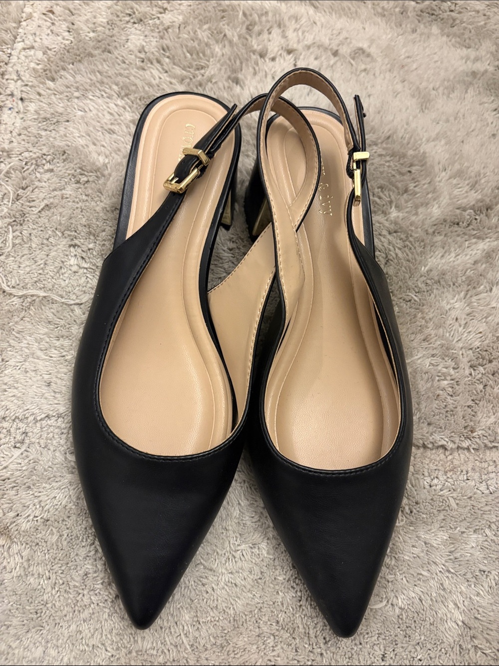 crown & ivy Black Pointed Slingback Flats